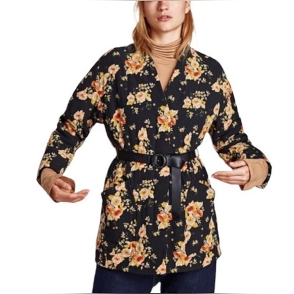 ZARA Floral Quilted Belted Blazer Jacket XS-S - Picture 2 of 11
